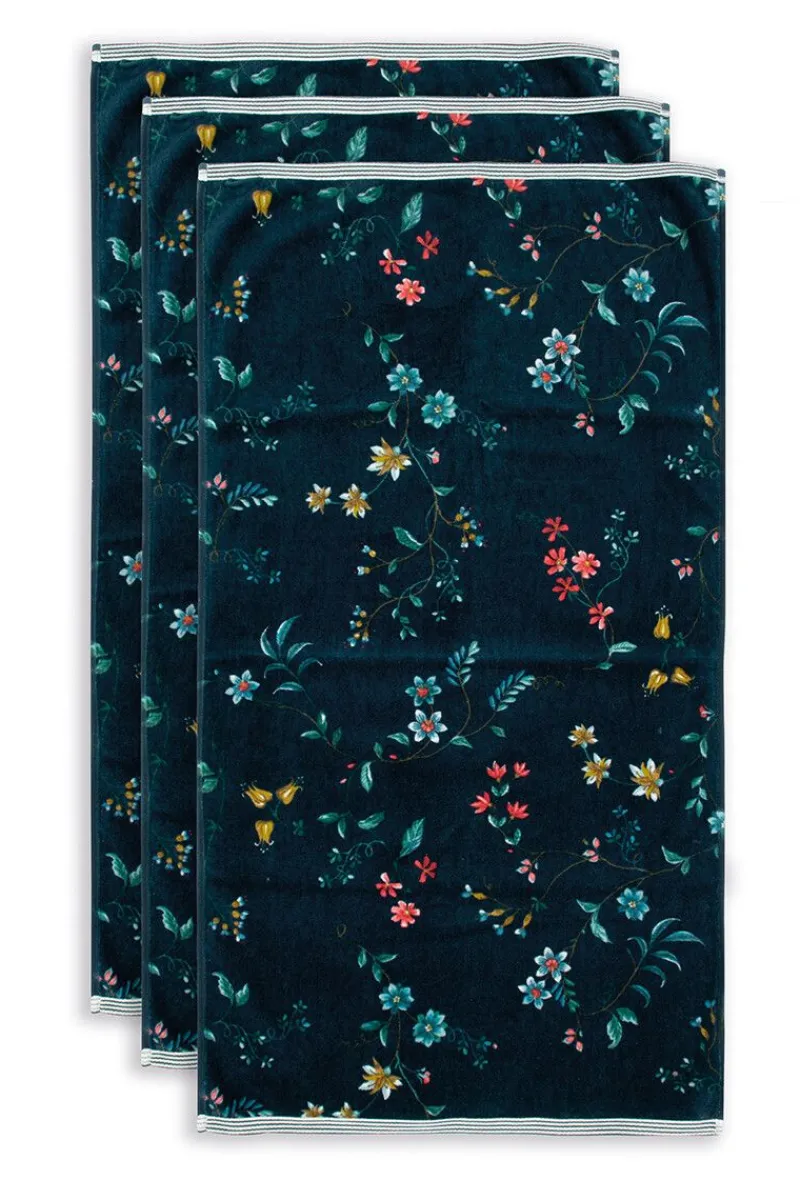 Pip Studio Handtücher|Badetuch Set/3 Les Fleurs Dunkel 55x100 cm Blau