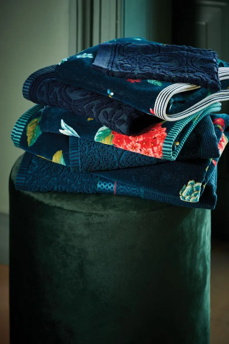 Pip Studio Handtücher|Badetuch Set/3 Les Fleurs Dunkel 55x100 cm Blau