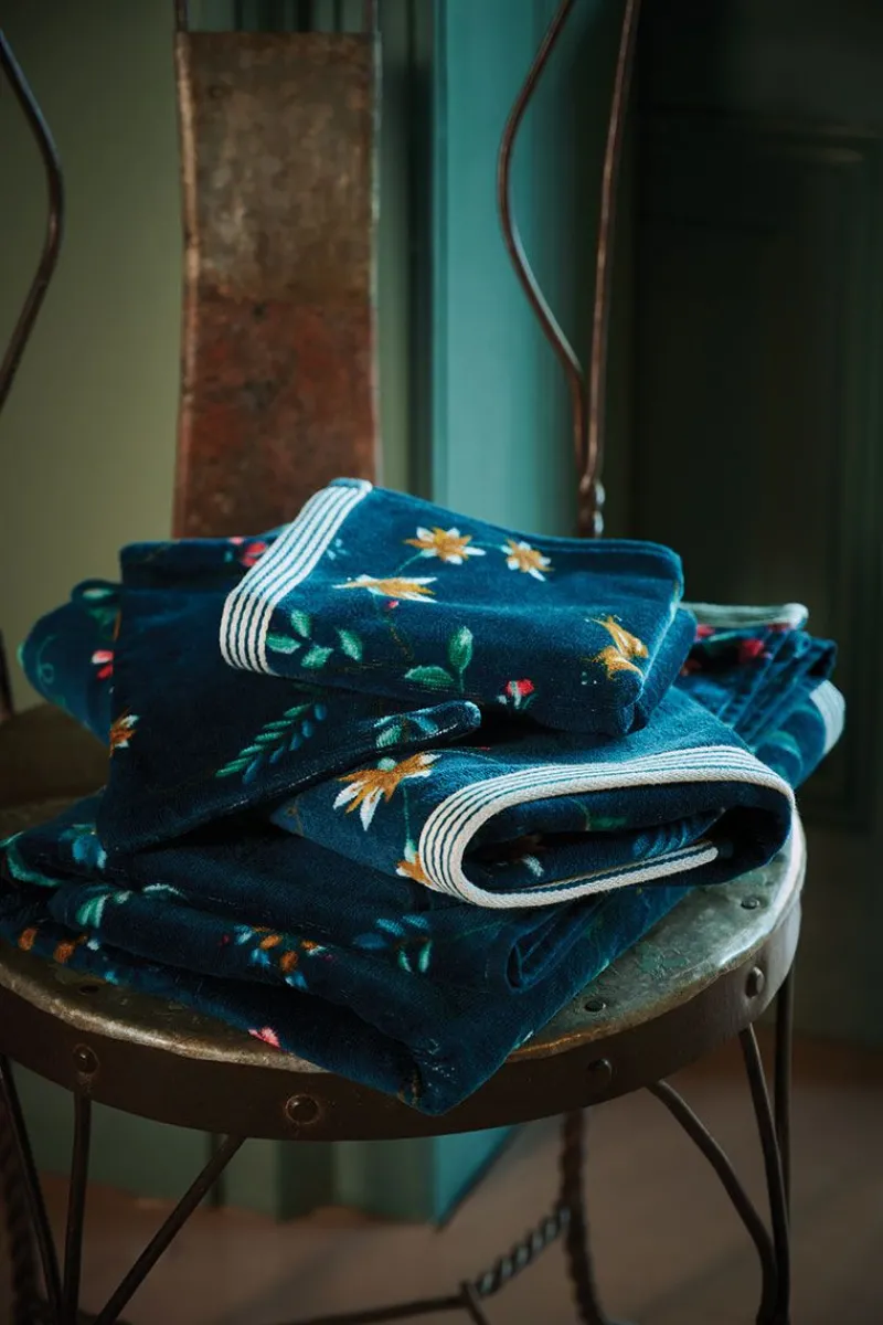 Pip Studio Handtücher|Badetuch Set/3 Les Fleurs Dunkel 55x100 cm Blau