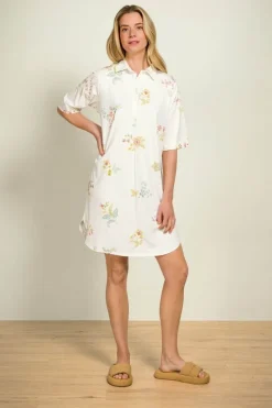 Pip Studio Strandmode|Nachthemden|Dewi Nachthemd Kurze Ärmeln Blossom Chique Weiss