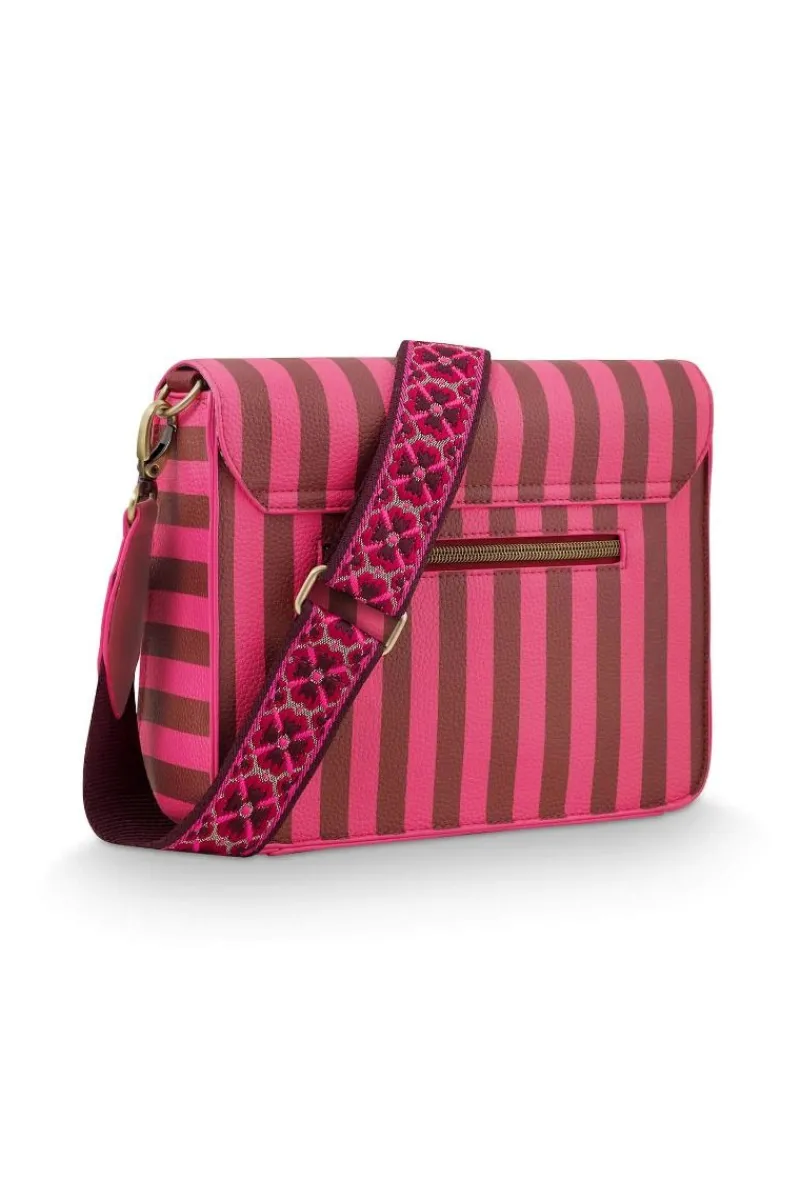 Pip Studio Taschen|Umhängetaschen|Fenna Schultertasche Mittel Streifen Rosa