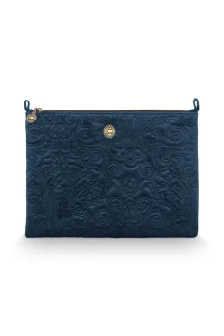 Pip Studio Necessaire|Flaches Necessaire Gross Samt Quiltey Days Blau