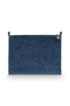 Pip Studio Necessaire|Flaches Necessaire Gross Samt Quiltey Days Blau