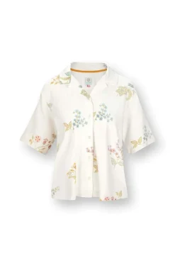 Pip Studio Strandmode|Tops|Flora Top Kurze Ärmeln Blossom Chique Weiss