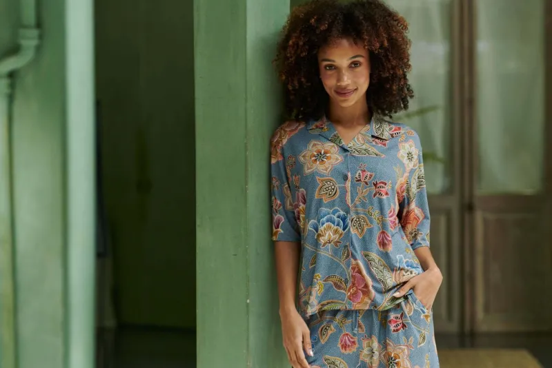 Pip Studio Strandmode|Tops|Flora Top Kurze Ärmeln Matata Blau