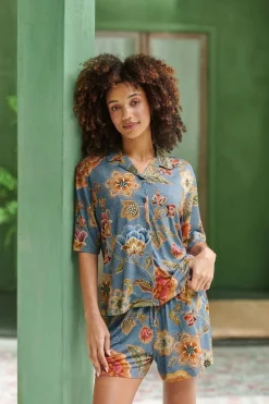 Pip Studio Strandmode|Tops|Flora Top Kurze Ärmeln Matata Blau