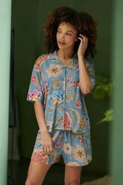 Pip Studio Strandmode|Tops|Flora Top Kurze Ärmeln Matata Blau