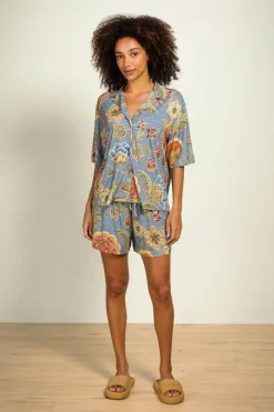 Pip Studio Strandmode|Tops|Flora Top Kurze Ärmeln Matata Blau