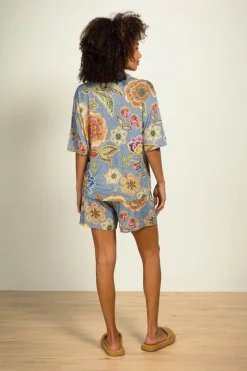 Pip Studio Strandmode|Tops|Flora Top Kurze Ärmeln Matata Blau