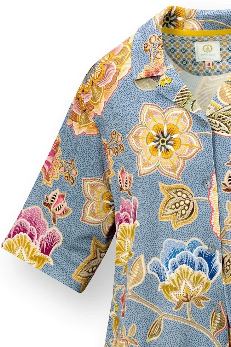 Pip Studio Strandmode|Tops|Flora Top Kurze Ärmeln Matata Blau