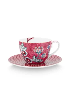Pip Studio Cappuccino Tasse|Tasse & Untertasse|Flower Festival Cappuccino Tasse & Undertasse Dunkel Rosa