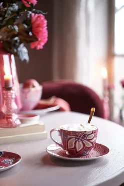 Pip Studio Cappuccino Tasse|Tasse & Untertasse|Flower Festival Cappuccino Tasse & Undertasse Dunkel Rosa