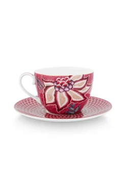 Pip Studio Cappuccino Tasse|Tasse & Untertasse|Flower Festival Cappuccino Tasse & Undertasse Dunkel Rosa