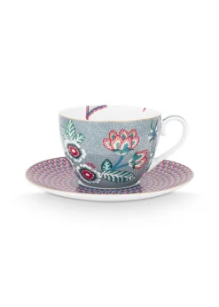 Pip Studio Cappuccino Tasse|Tasse & Untertasse|Flower Festival Cappuccino Tasse & Undertasse Hell Blau