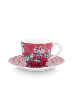 Pip Studio Espresso Tasse|Tasse & Untertasse|Flower Festival Espresso Tasse & Undertasse Dunkel Rosa