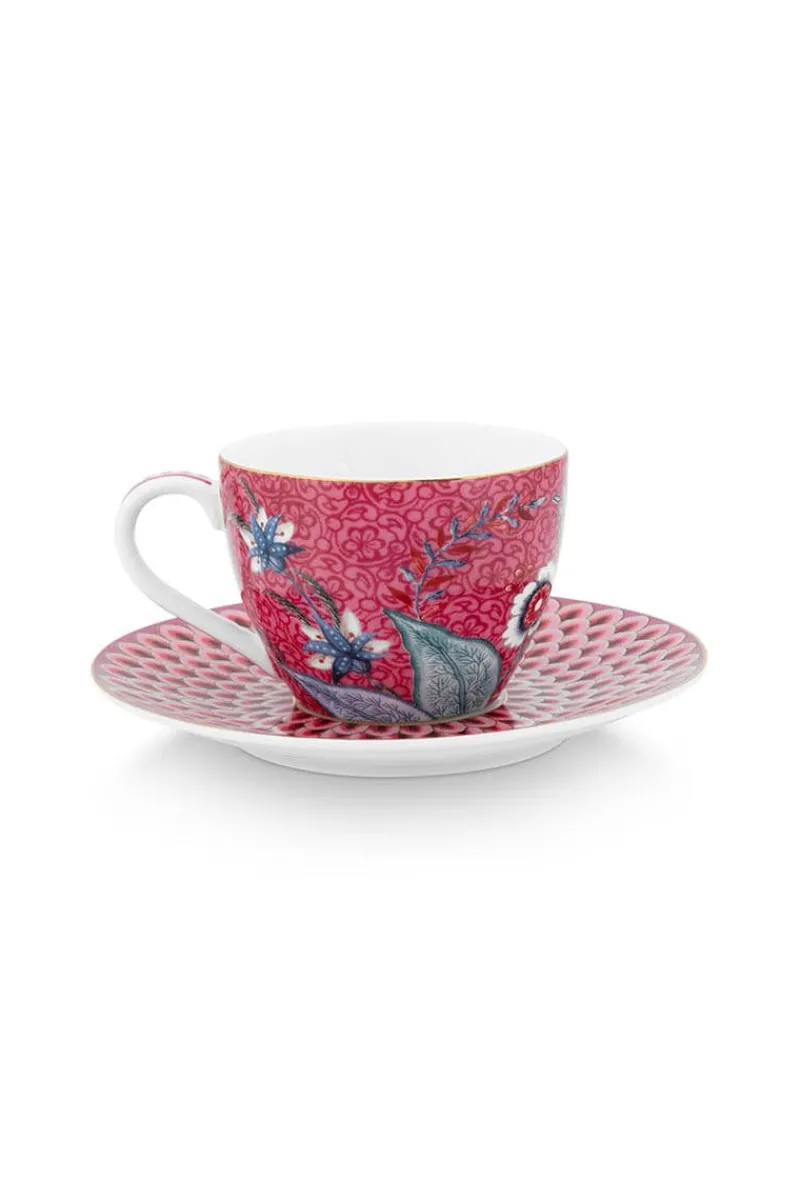 Pip Studio Espresso Tasse|Tasse & Untertasse|Flower Festival Espresso Tasse & Undertasse Dunkel Rosa