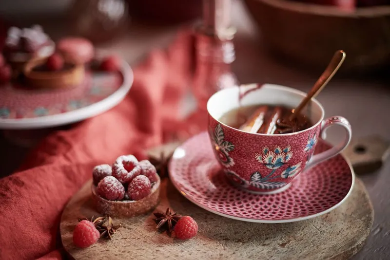 Pip Studio Espresso Tasse|Tasse & Untertasse|Flower Festival Espresso Tasse & Undertasse Dunkel Rosa