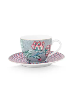 Pip Studio Espresso Tasse|Tasse & Untertasse|Flower Festival Espresso Tasse & Undertasse Hell Blau