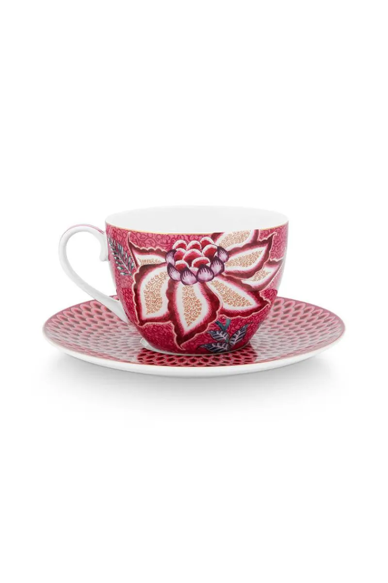 Pip Studio Porzellan Sets|Cappuccino Tasse|Flower Festival Set/2 Cappuccino Tasse & Undertasse Dunkel Rosa