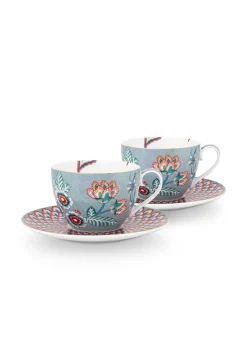 Pip Studio Porzellan Sets|Tasse & Untertasse|Flower Festival Set/2 Cappuccino Tasse & Undertasse Hell Blau