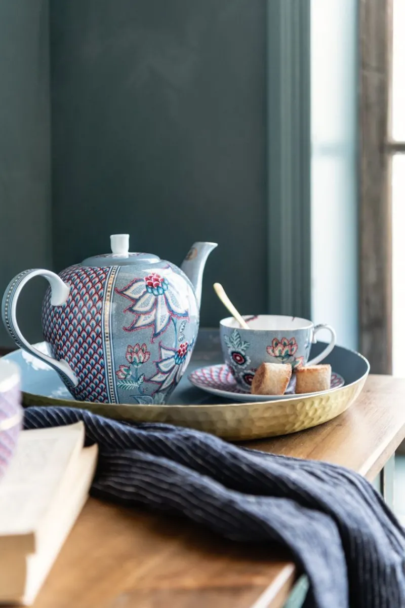 Pip Studio Porzellan Sets|Tasse & Untertasse|Flower Festival Set/2 Cappuccino Tasse & Undertasse Hell Blau