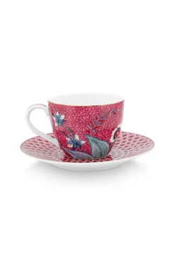 Pip Studio Porzellan Sets|Espresso Tasse|Flower Festival Set/2 Espresso Tasse & Undertasse Dunkelrosa