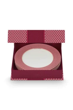 Pip Studio Porzellan Sets|Essteller|Flower Festival Set/4 Essteller Dunkel 26.5cm Rosa