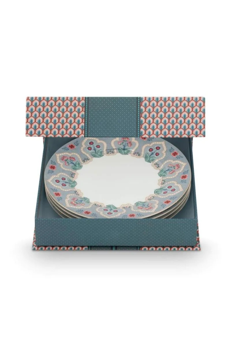 Pip Studio Porzellan Sets|Frühstücksteller|Flower Festival Set/4 Frühstücksteller Hell 21cm Blau