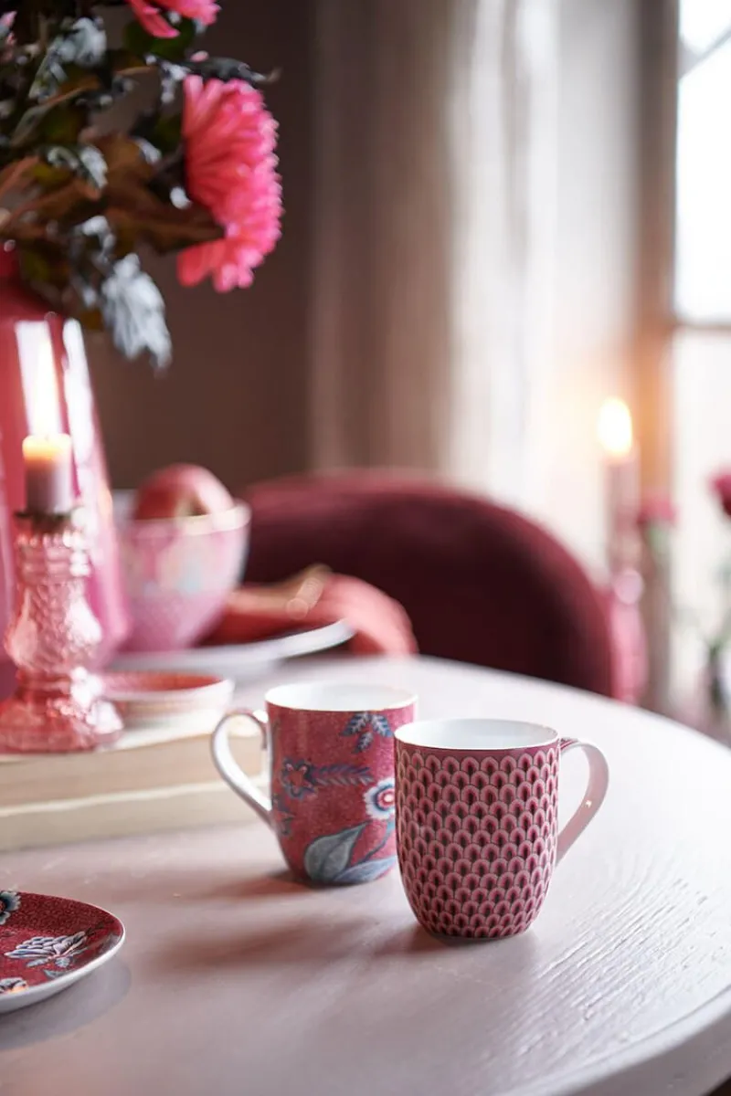 Pip Studio Kaffeetassen|Flower Festival Tasse Klein Rot/Dunkel Rosa