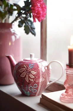 Pip Studio Teekannen|Flower Festival Teekanne Gross Dunkel Rosa