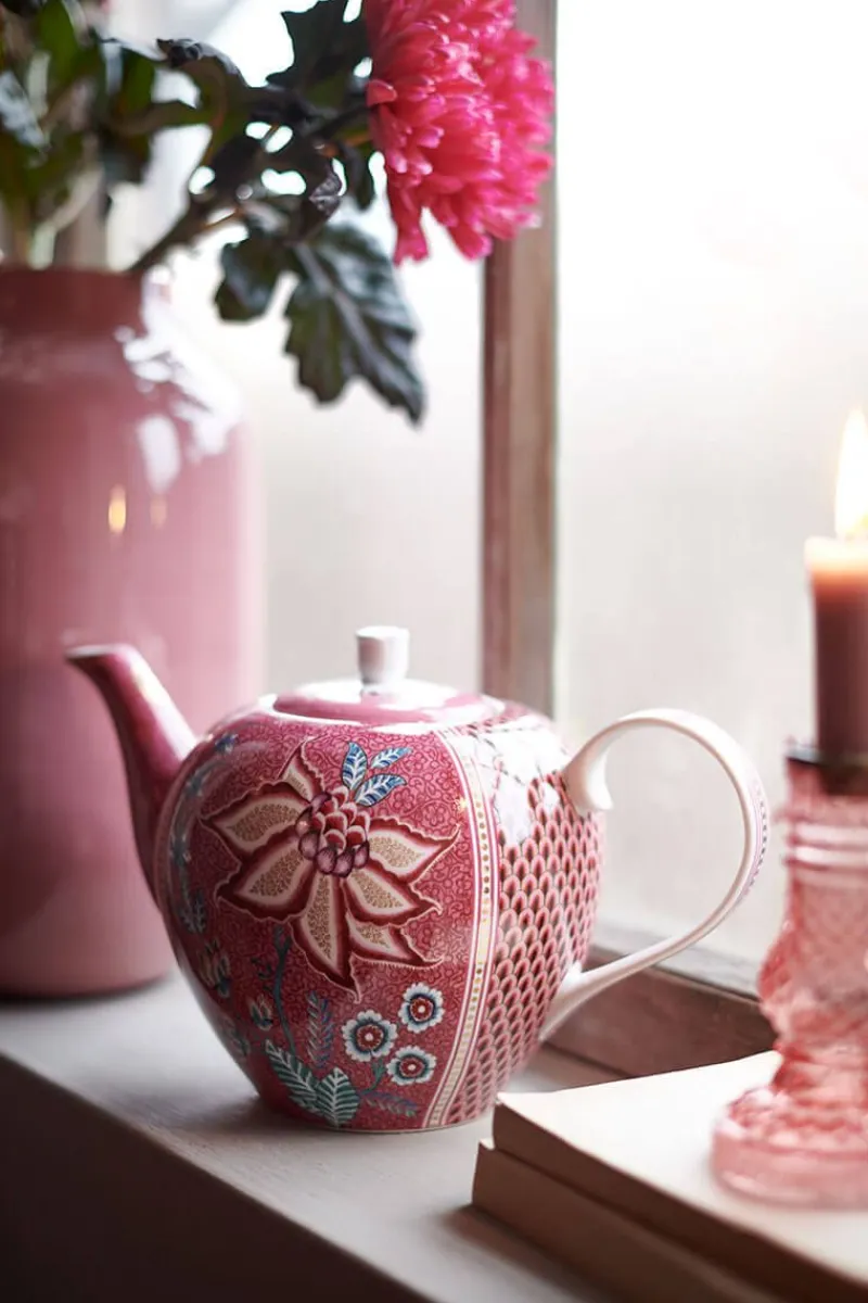 Pip Studio Teekannen|Flower Festival Teekanne Gross Dunkel Rosa