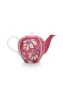 Pip Studio Teekannen|Flower Festival Teekanne Gross Dunkel Rosa