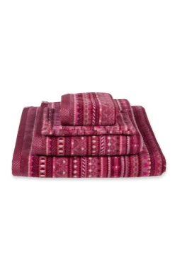 Pip Studio Handtücher|Große Handtuch Geometric Print Dunkel 70x140cm Rosa