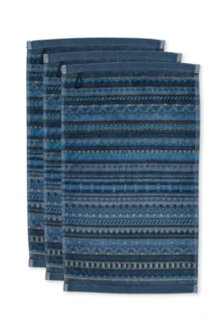 Pip Studio Gästetücher|Gästehandtuch Set/3 Geometric Print Dunkel 30x50cm Blau