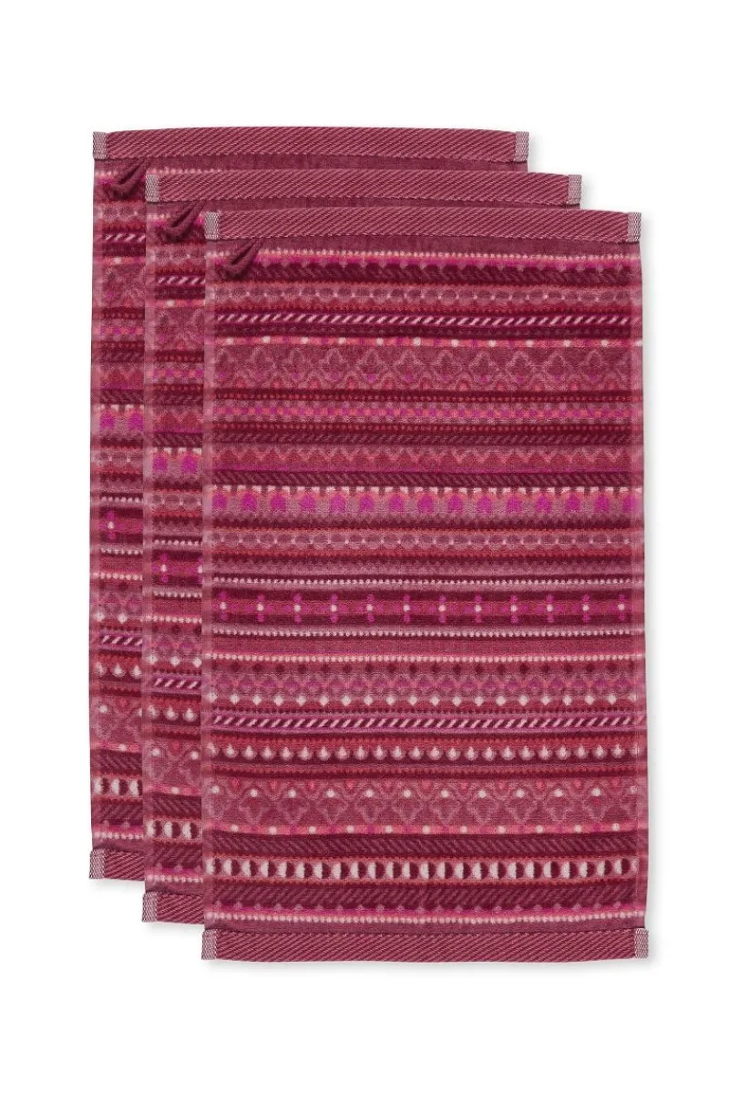 Pip Studio Gästetücher|Gästehandtuch Set/3 Geometric Print Dunkel 30x50cm Rosa