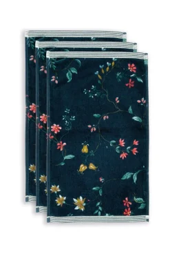 Pip Studio Gästetücher|Gästehandtuch Set/3 Les Fleurs Dunkel 30x50 cm Blau