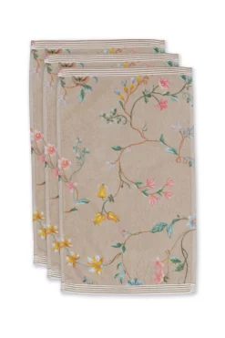 Pip Studio Gästetücher|Gästehandtuch Set/3 Les Fleurs 30x50 cm Khaki