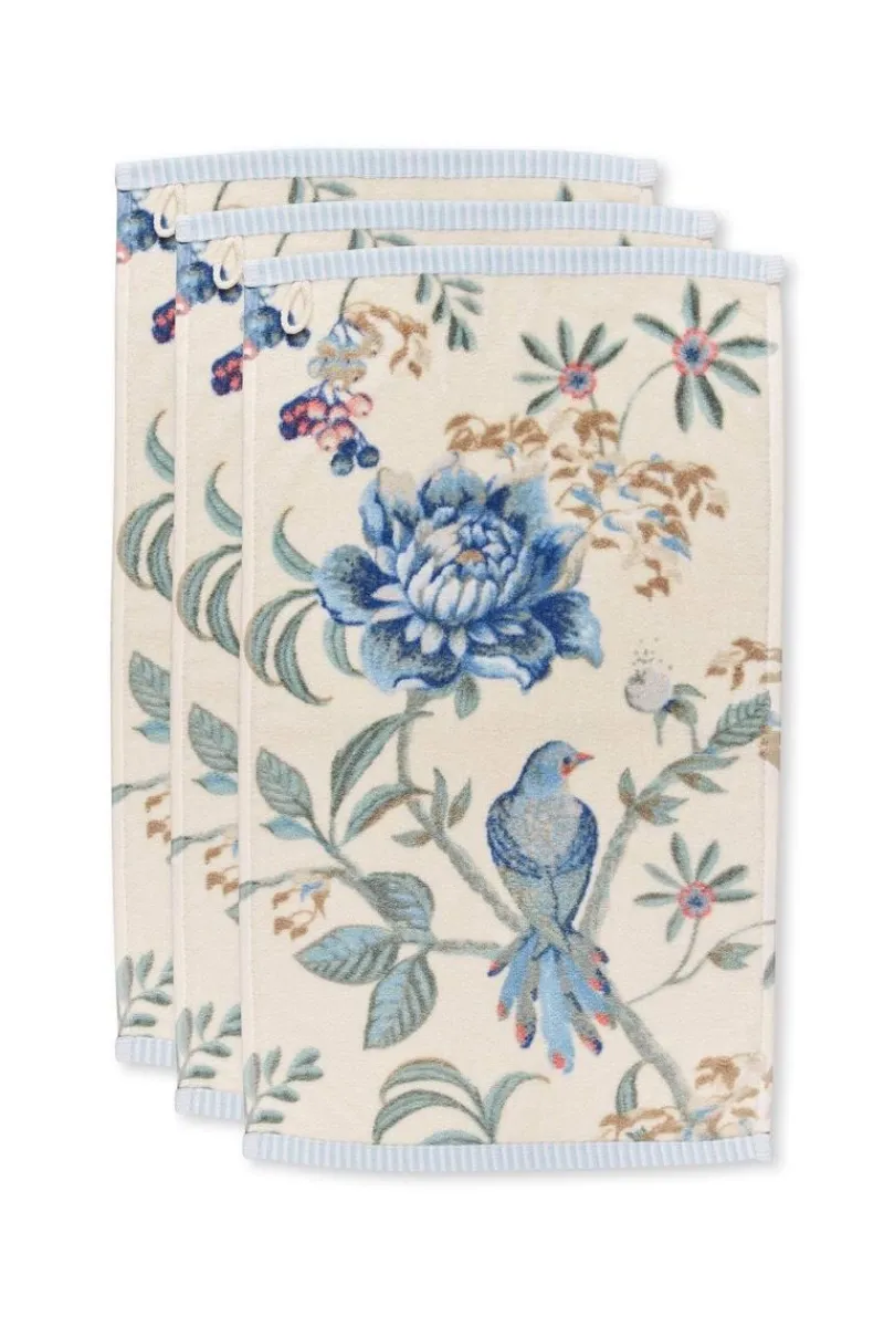 Pip Studio Gästetücher|Gästehandtuch Set/3 Secret Garden Weiß/ 30x50cm Blau