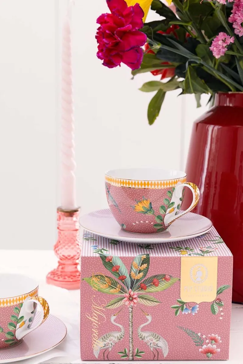Pip Studio Porzellan Sets|Cappuccino Tasse|La Majorelle Set/2 Cappuccino Tassen & Undertassen Rosa