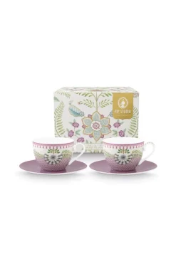 Pip Studio Porzellan Sets|Cappuccino Tasse|Lily & Lotus Set/2 Cappuccino Tasse & Untertasse Lila Violett