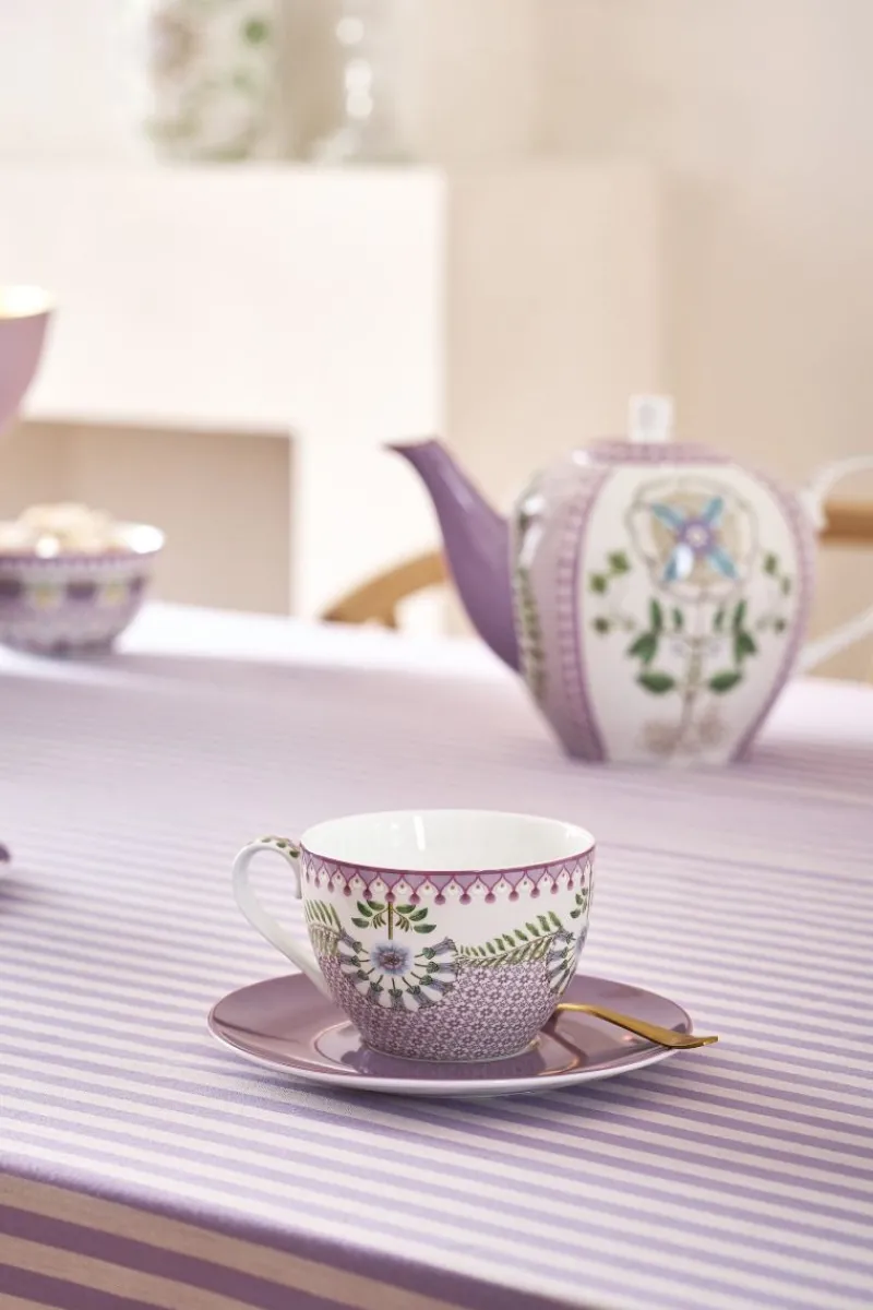 Pip Studio Porzellan Sets|Cappuccino Tasse|Lily & Lotus Set/2 Cappuccino Tasse & Untertasse Lila Violett