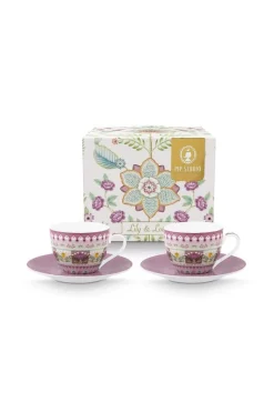 Pip Studio Porzellan Sets|Espresso Tasse|Lily & Lotus Set/2 Espresso Tasse & Untertasse Lila Violett