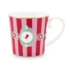 Pip Studio Kaffeetassen|Love Birds Tasse Klein Gestreift Rot/Rosa