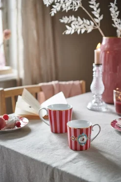 Pip Studio Kaffeetassen|Love Birds Tasse Klein Gestreift Rot/Rosa