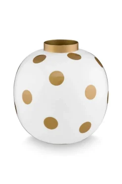Pip Studio Weihnachten|Große Vasen|Metall Vase Punkte Weiß Gold 23cm