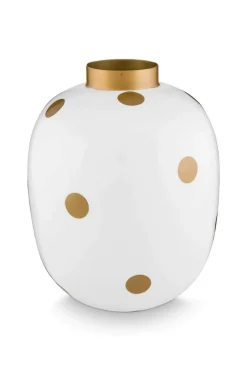 Pip Studio Weihnachten|Große Vasen|Metall Vase Punkte Weiß Gold 32cm Weiss-Gold
