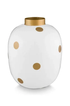 Pip Studio Weihnachten|Große Vasen|Metall Vase Punkte Weiß Gold 32cm Weiss-Gold