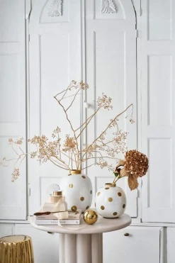 Pip Studio Weihnachten|Große Vasen|Metall Vase Punkte Weiß Gold 32cm Weiss-Gold