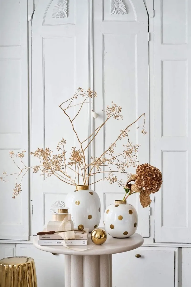 Pip Studio Weihnachten|Große Vasen|Metall Vase Punkte Weiß Gold 32cm Weiss-Gold