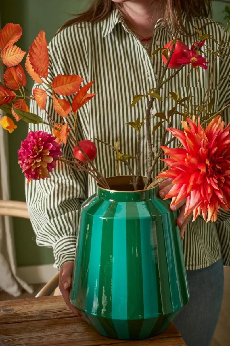 Pip Studio Große Vasen|Metall Vase Streifen 29cm Grün
